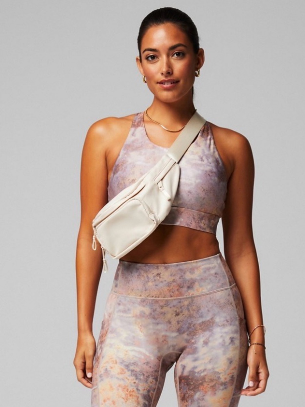 Fabletics medium tan marble sports bra